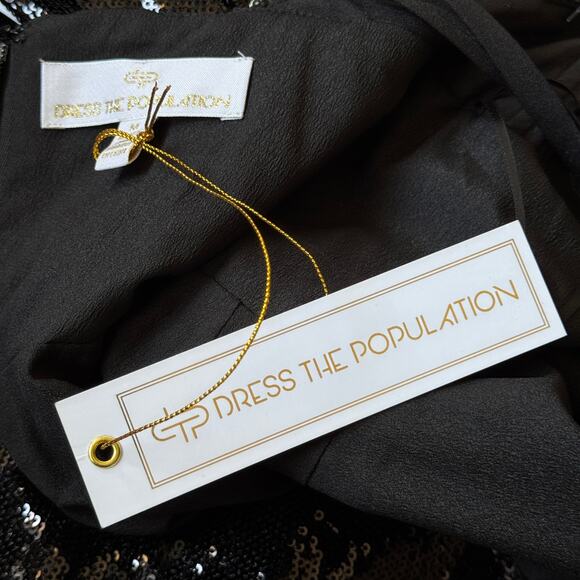 Dress the Population Mimi Sequin‎ Cocktail Dress Ebony Black Size Medium NWT - Picture 9 of 12